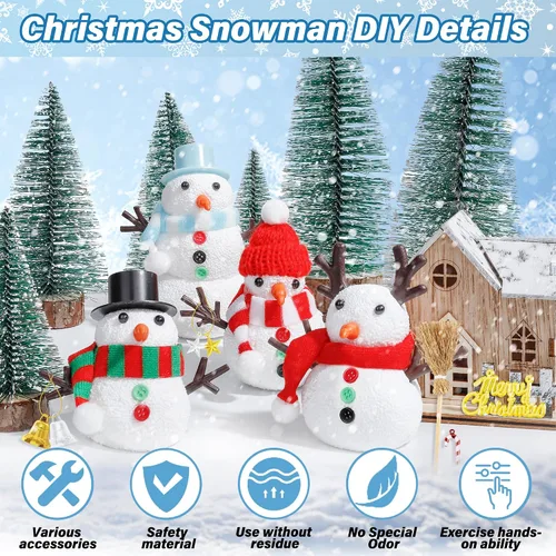 Vista 5 de Kit de Manualidades Navideñas de Muñeco de Nieve, Paquete de 3 Kit de Manualidades DIY de Muñeco de Nieve para Niños, Construye un Muñeco de Nieve