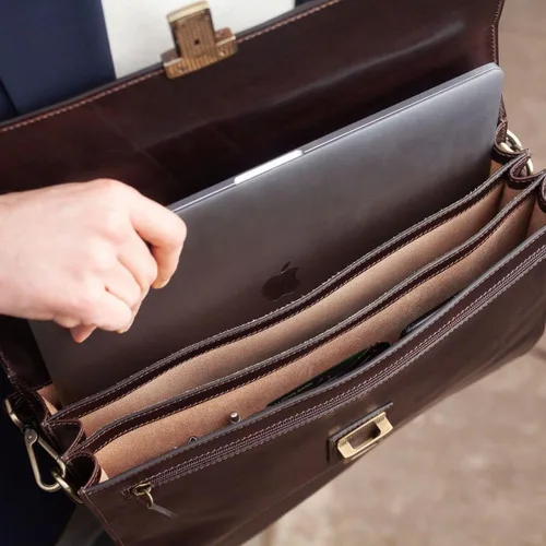 Vista 7 de Maxwell Scott Mens Luxury Quality Leather Classic 3 Section Briefcase The Paolo3 Laptop Business Travel Bag