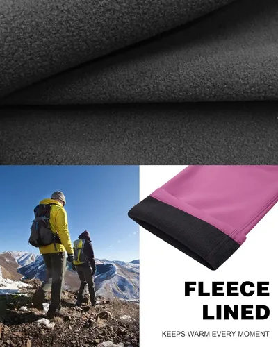 Vista 4 de Pantalones de senderismo para mujer, impermeables, resistentes al viento, con forro polar, con 4 bolsillos con cremallera