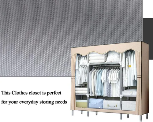 Vista 3 de Armario portátil para ropa, armario de tubería de acero impermeable, almacenamiento extra fuerte y duradero con estante para colgar, armario