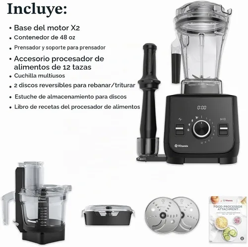 Vista 2 de Vitamix Ascent X2 SmartPrep - Sistema de cocina, licuadora de grado profesional, cuchillas de acero inoxidable, accesorio para procesador de Negro