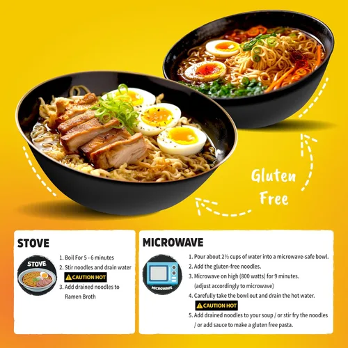Vista 7 de Fideos ramen sin gluten (10 paquetes) gf fideos sin gluten veganos saludables de arroz integral. Fideos ramen de bajo sodio sin sazonar. Pasta sin