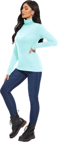 Vista 6 de Cuello de tortuga de algodón con forro polar para mujer, ropa interior térmica de manga larga, cuello alto, 12 paquetes