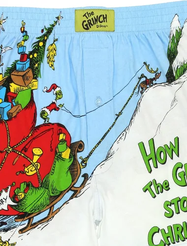 Vista 7 de Dr. Seuss The Grinch Holiday - Shorts de descanso tipo bóxer con bragueta de botones para hombre