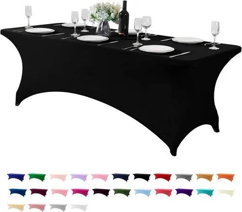 Vista 164 de Mantel de elastano para mesa de 6, 4 o 8 pies, universal, ajustable, para fiestas, banquetes, bodas y eventos, color verde manzana