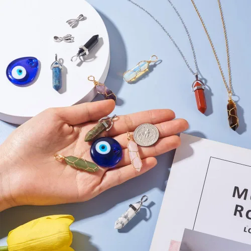Vista 5 de Mega Pet Juego de collar de cristal curativo, dije de piedras preciosas sintéticas naturales, collar de mal de ojo, collar con dije hexagonal