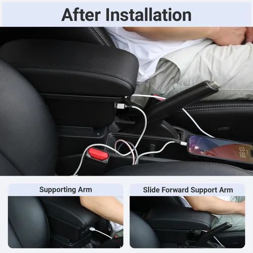 Vista 5 de Reposabrazos de Consola para Mini Cooper Coupe R50 R52 R53 R56 R57 R58 F55 F56 F57 Countryman (3 USB, Negro)
