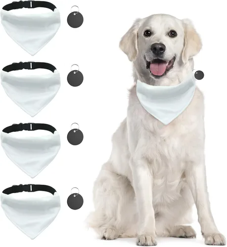 Vista 8 de 4 unidades de collar triangular blanco para perro, bandana para perro con hebilla ajustable sublimación en blanco, bandanas para perros y gatos, S