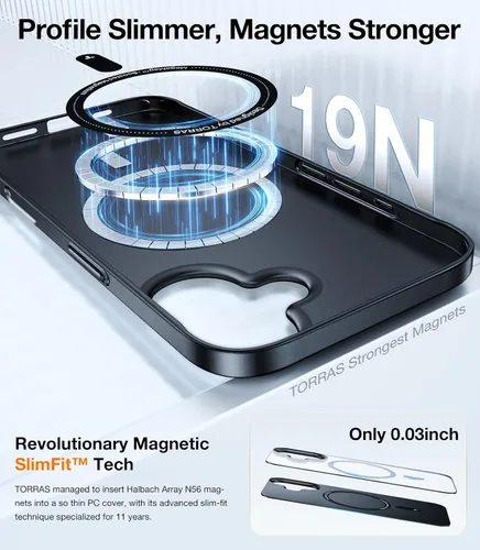 Vista 4 de TORRAS Funda Magnética Ajustada Delgada para iPhone 16 de 6.1 pulgadas, Funda Ultra-Delgada para Teléfono 16 Compatible con MagSafe Phone 16, Funda