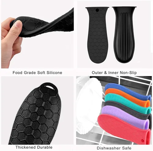 Vista 3 de 4 soportes de silicona para mango caliente, agarradera para sartenes de hierro fundido, funda de goma antideslizante para mango de olla resistente