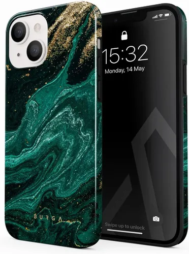 Vista 81 de BURGA-Funda p/teléfono compatible c/iPhone 14 Plus, carcasa rígida híbrida de 2 capas + Funda protectora de silicona, almendras latte a lunares