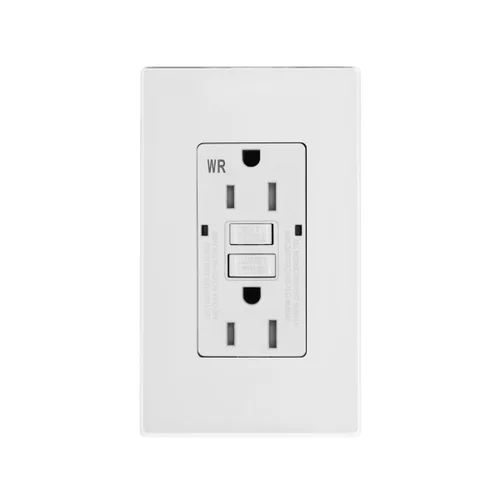 Vista 23 de Micmi Toma GFCI WR negra resistente a la intemperie, resistente a manipulaciones, receptáculo TR con indicador LED, placa de pared sin tornillos