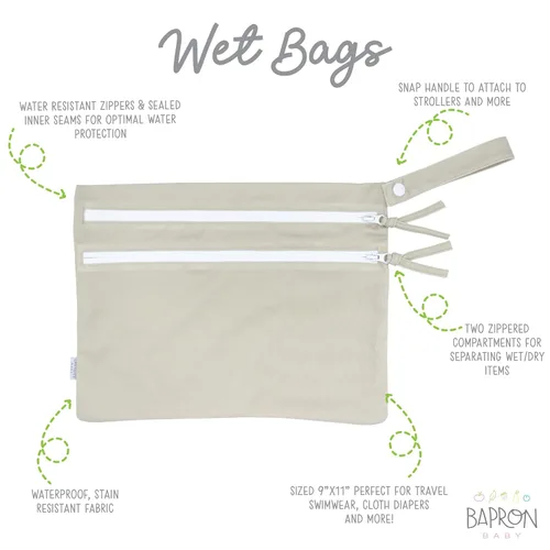 Vista 2 de BapronBaby Minimalist Champagne Wet Dry Bag - Waterproof Two Zipper Pockets - Reusable for Mealtime, Diapers, Stroller, Snacks, Swimsuits - Machine
