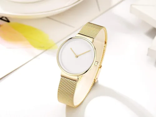 Vista 4 de Reloj de pulsera de cuarzo para mujer, de acero inoxidable, con correa de malla de acero inoxidable
