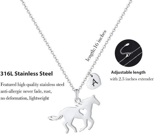 Vista 4 de Valentines Day Gifts for Her Girls Horse Gifts for Girls Stainless Steel Horse Necklace Dainty Heart 26 Initial Necklace Valentines Necklace