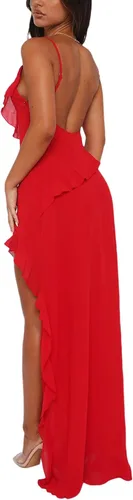 Vista 4 de aporake Vestido largo con tirantes delgados para mujer, sexy, sin espalda, estampado floral, ajustado, para salir y fiesta en el club