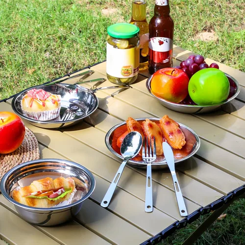 Vista 7 de Kit de 28 piezas de vajilla para acampar, regalos de camping, juegos de utensilios de cocina, accesorios de camping, utensilios de cocina para Negro