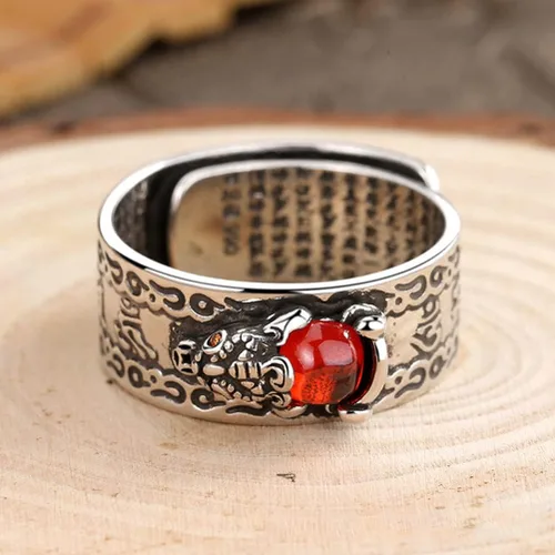 Vista 3 de WYHFA Pixiu Anillo de plata Feng Shui Pixiu Mani Mantra Protección Riqueza Anillo Amuleto Lucky Wealth Joyería Anillo ajustable para mujeres