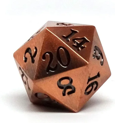 Vista 3 de Dados individuales de metal D20, diseño de metal legendario con fuente de firma (oro legendario)