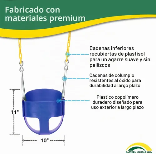 Vista 3 de Eastern Jungle Gym Asiento de columpio para niño con respaldo alto y respaldo alto Cadenas revestidas totalmente montadas Accesorio de columpio