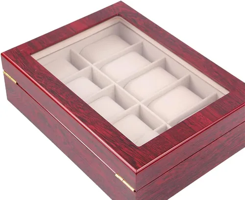 Vista 8 de Fosinz Caja de madera para relojes, 10 ranuras para hombres y mujeres, caja de colección superior de cristal, organizador de almacenamiento