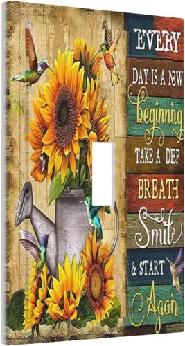 Vista 109 de Cubiertas Decorativas para Placas de Interruptor Diente de León Azul Rústico Citas Inspiradoras Casa de Campo Tablón de Madera Gris 1 Gang Cubierta