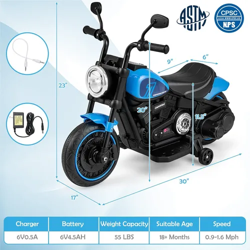 Vista 7 de Honey Joy Motocicleta de Montar, Motocicleta para Niños de 6 V con Luz LED, Música, Pedal de Pie, Adelante/Atrás, Arranque Suave, Motocicleta