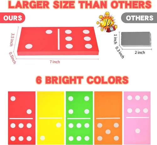 Vista 2 de DLUGOPIS Dominó gigante de césped de 28 piezas, dominó grande y colorido con una bolsa de malla, juego de 6 dominó de espuma gigante