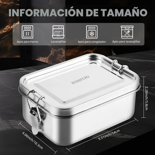 Vista 2 de 2 cajas Bento de acero inoxidable, 28.7 fl oz (28 onzas), recipientes metálicos para almacenamiento de alimentos, reutilizables, aptas