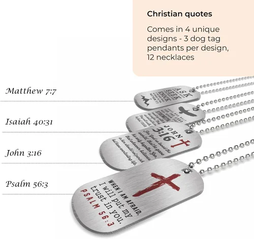 Vista 2 de Inkstone Collares con etiqueta para perros (paquete de 4) Versículos de la Biblia Salmo 563, Isaías 4031 y Mateo 77 pulgadas Regalos de fiesta