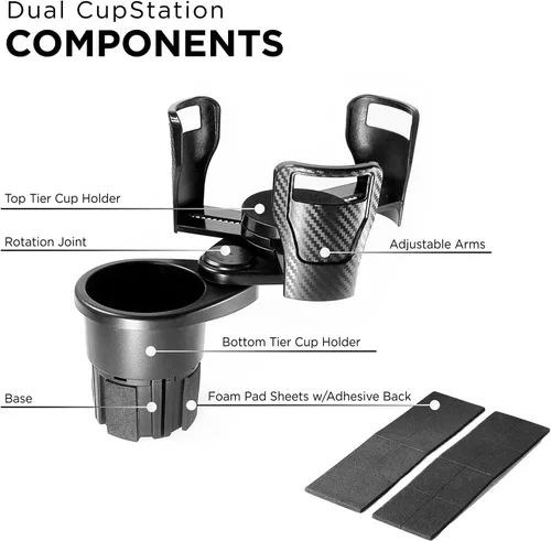Vista 3 de Limitless Dual CupStation - Portavasos expandible 2 en 1 con base giratoria de 360°, color negro