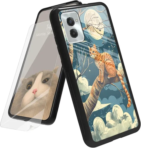 Vista 50 de Funda para Motorola Moto G Play 4G 2024 con protector de pantalla, parte trasera de vidrio templado + funda de silicona suave TPU absorción