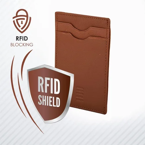 Vista 5 de Elegant Plain cardholder Genuine Leather RFID blocking Magnetic Clip Cardcase Wallet Slim Design for Front and Back Pocket Quality Cardcase wallet