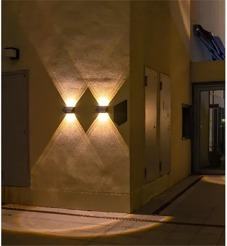 Vista 5 de ASLIDECOR Luz solar de pared hacia arriba, paquete de 2 6 luces LED iluminan al aire libre, lámpara con sensor de luz solar, IP65, impermeable