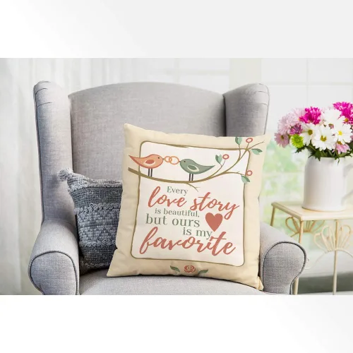 Vista 4 de EKOBLA Lover Bird - Funda de almohada con texto en inglés "Every Love Story is Beautiful But Ours is My Favorite Valentine", funda de cojín cuadrada