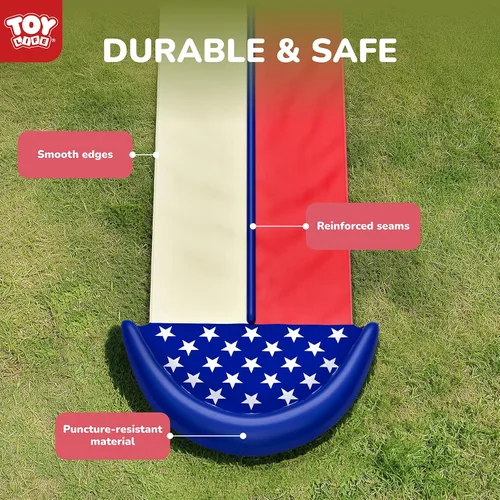 Vista 5 de TOY Life Toboganes acuáticos gigantes de bandera estadounidense para niños, tobogán acuático de 20 pies, patio trasero con 2 tablas de bodyboard, 2