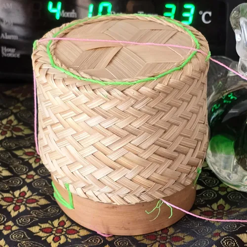 Vista 9 de Cesta de arroz pegajosa Contenedor pequeño Kratip Tazón para servir tailandés Arroz de bambú Tailandés Laos Tejido Tradicional Wickerwork Servir