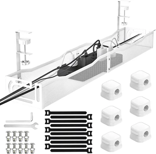 Vista 10 de Bandeja de organización de cables para debajo del escritorio, organizador de cables de 15.7 pulgadas para mesa, organizador de cables de escritorio