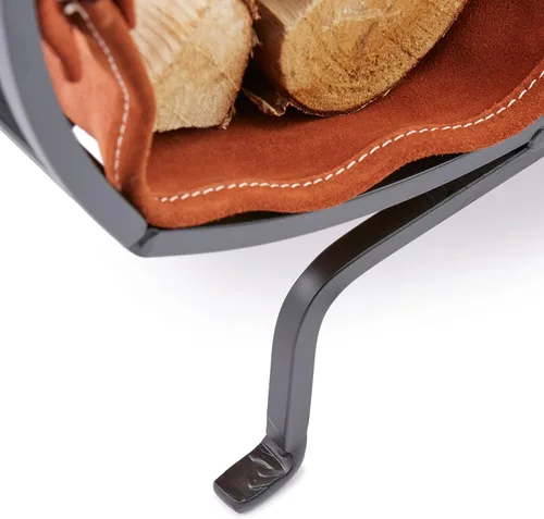 Vista 8 de UniFlame Soporte de leña de hierro forjado negro con portador de cuero
