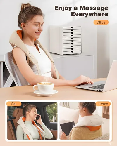 Vista 6 de KNQZE Masajeador de cuello y hombros con calor, masajeador inalámbrico de espalda y cuello, calentamiento de grafeno mejorado, masaje shiatsu 4D