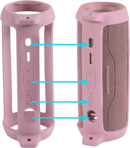 Vista 3 de co2CREA Funda de silicona suave de repuesto para altavoz Bluetooth portátil JBL Flip 6 (funda rosa)