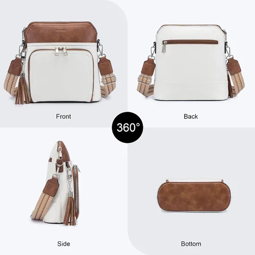 Vista 7 de Bolso bandolera Roulens para mujer de cuero vegano, bolso mediano cruzado con llavero para viajes, bolsos de hombro para mujer con borla