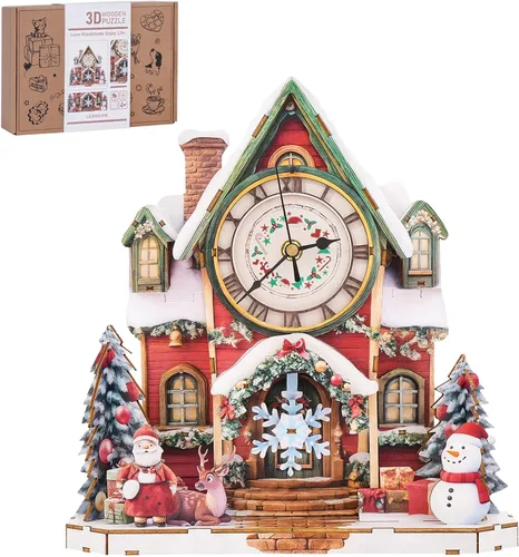 Vista 9 de Rompecabezas de madera 3D para adultos, rompecabezas 3D reloj bulldog (con péndulo) 32 piezas, rompecabezas de madera para principiantes