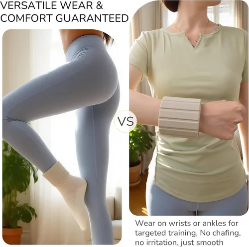 Vista 5 de Pesas de tobillo y muñeca para mujeres y hombres, diseño magnético ultrafino ajustable, silicona agradable a la piel con bloques de acero para yoga