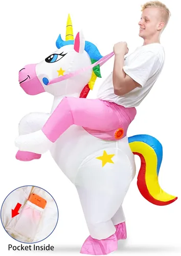Vista 5 de Camlinbo Disfraz inflable de unicornio para Halloween para mujeres hombres y adultos disfraz de Halloween para fiesta de cosplay