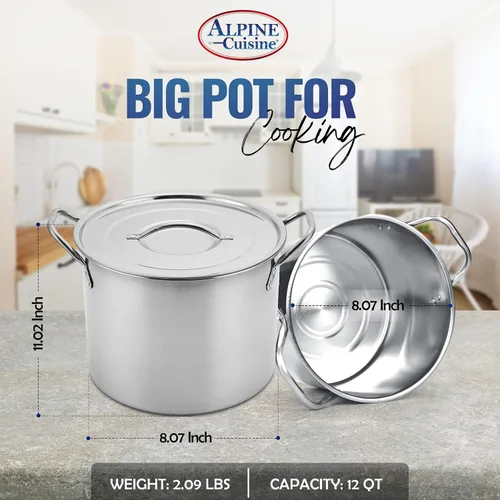 Vista 3 de Aramco AI14437-12 Alpine Cuisine - Olla de acero inoxidable, 12 cuartos de galón
