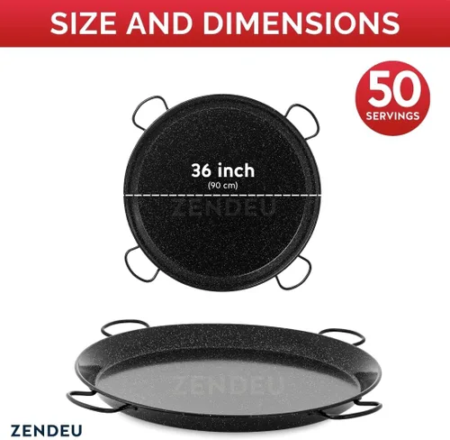 Vista 5 de Paellera de España – Auténtica Paellera de Acero al Carbono Esmaltado, Grande 36 Pulgadas (90 cm) Paellera Tradicional Fabricada en España