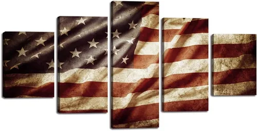 Vista 33 de Cuadros decorativos para pared de sala de estar, impresión en lienzo, retro, vintage, bandera estadounidense estadounidense y pintura moderna