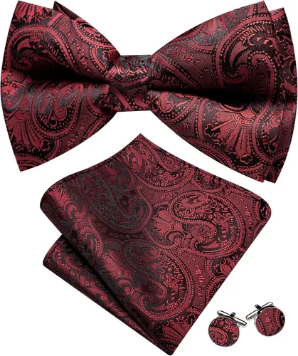 Vista 74 de Barry.Wang Pajarita de Rayas Paisley para Hombre de Seda Preatada Pañuelo de Bolsillo Gemelos Juego Formal Boda Fiesta Graduación