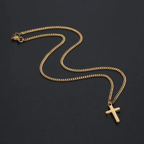 Vista 5 de Joxevyia Collar de cruz para niño, acero inoxidable chapado en oro de 14 quilates, colgante de cruz pequeña con cadena cubana, joyería de fe simple
